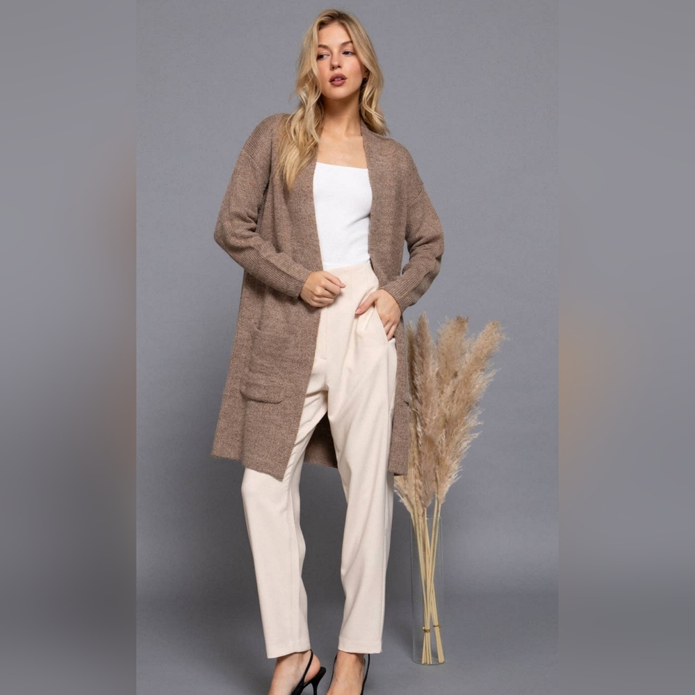 Heather khaki Open front Long sleeve cardigan